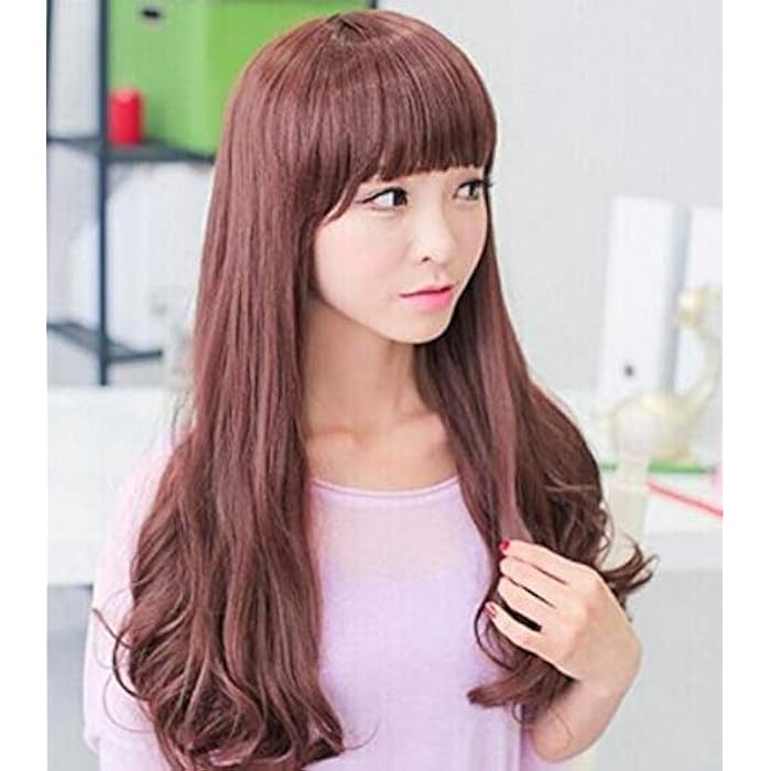 DILLARDS Fluffy Long Curls Flat Bangs Slightly Curled Wig Brown For Girls & Women-H053 - Image 4